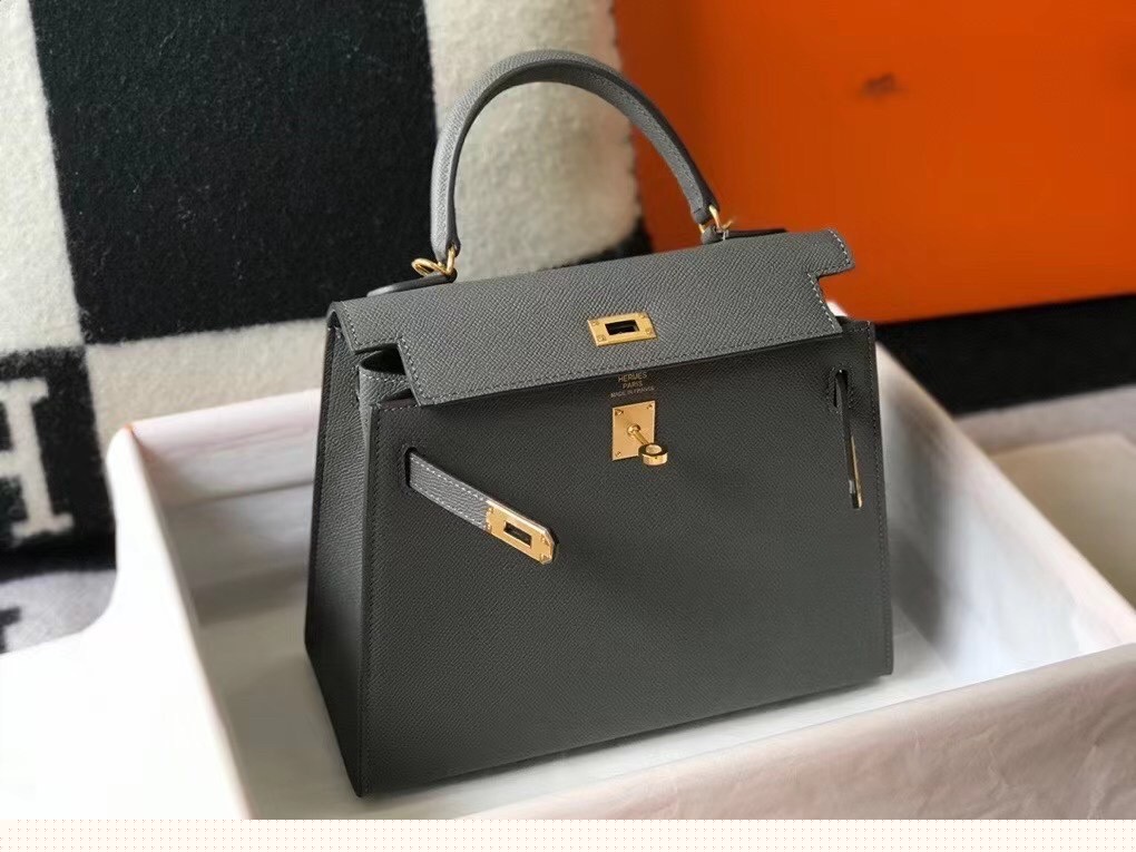 H**mes kelly 25cm sellier bag in ardoise epsom leather