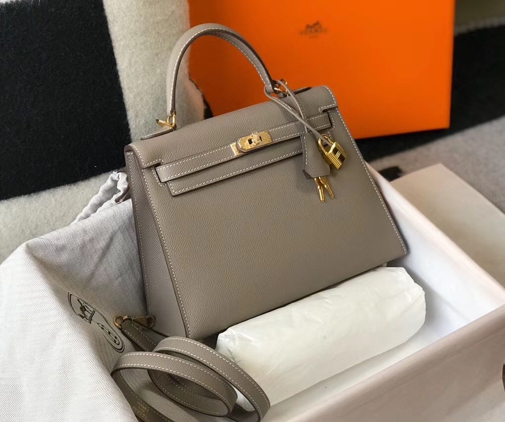 H**mes kelly 25cm sellier bag in gris asphalt epsom leather