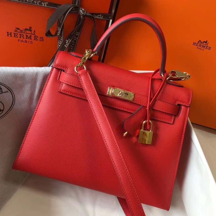 H**mes kelly 25cm sellier bag in piment epsom leather