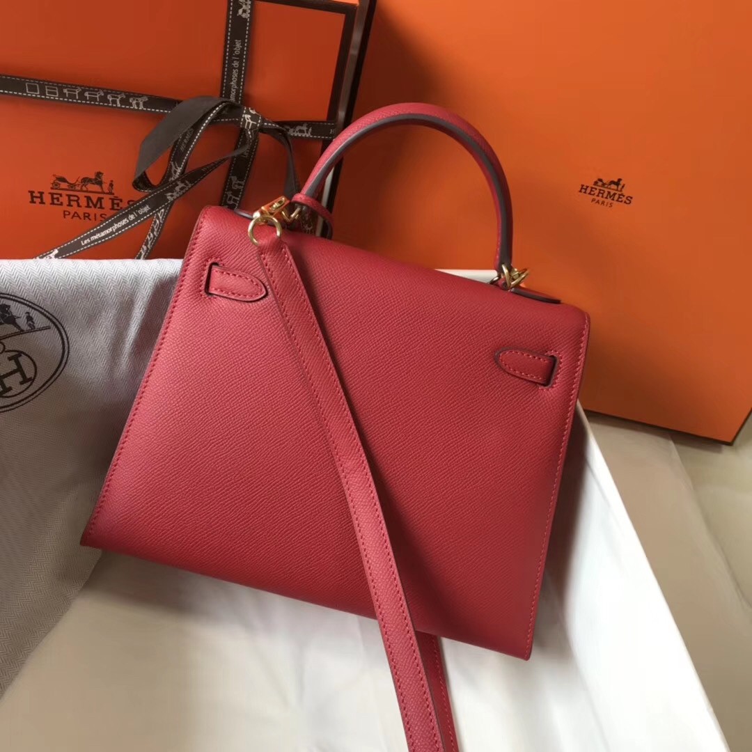 H**mes kelly 25cm sellier bag in red epsom leather