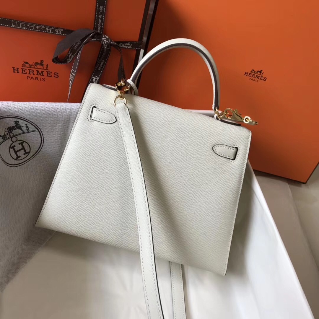 H**mes kelly 25cm sellier bag in white epsom leather