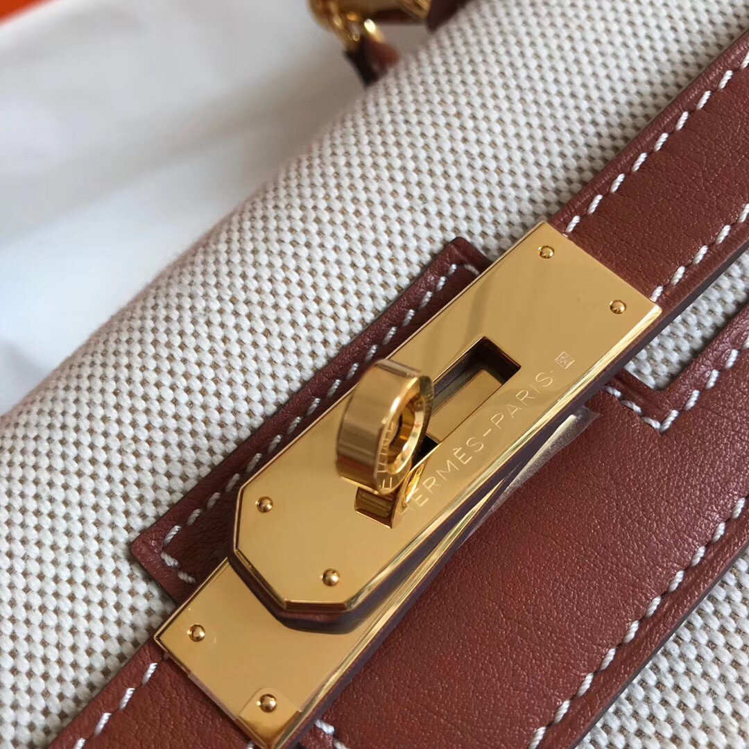 H**mes kelly 28cm sellier bag in canvas with barenia leather