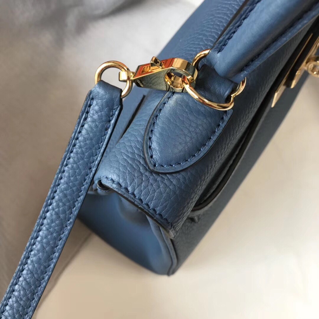 H**mes kelly 28cm retourne bag in blue agate clemence leather