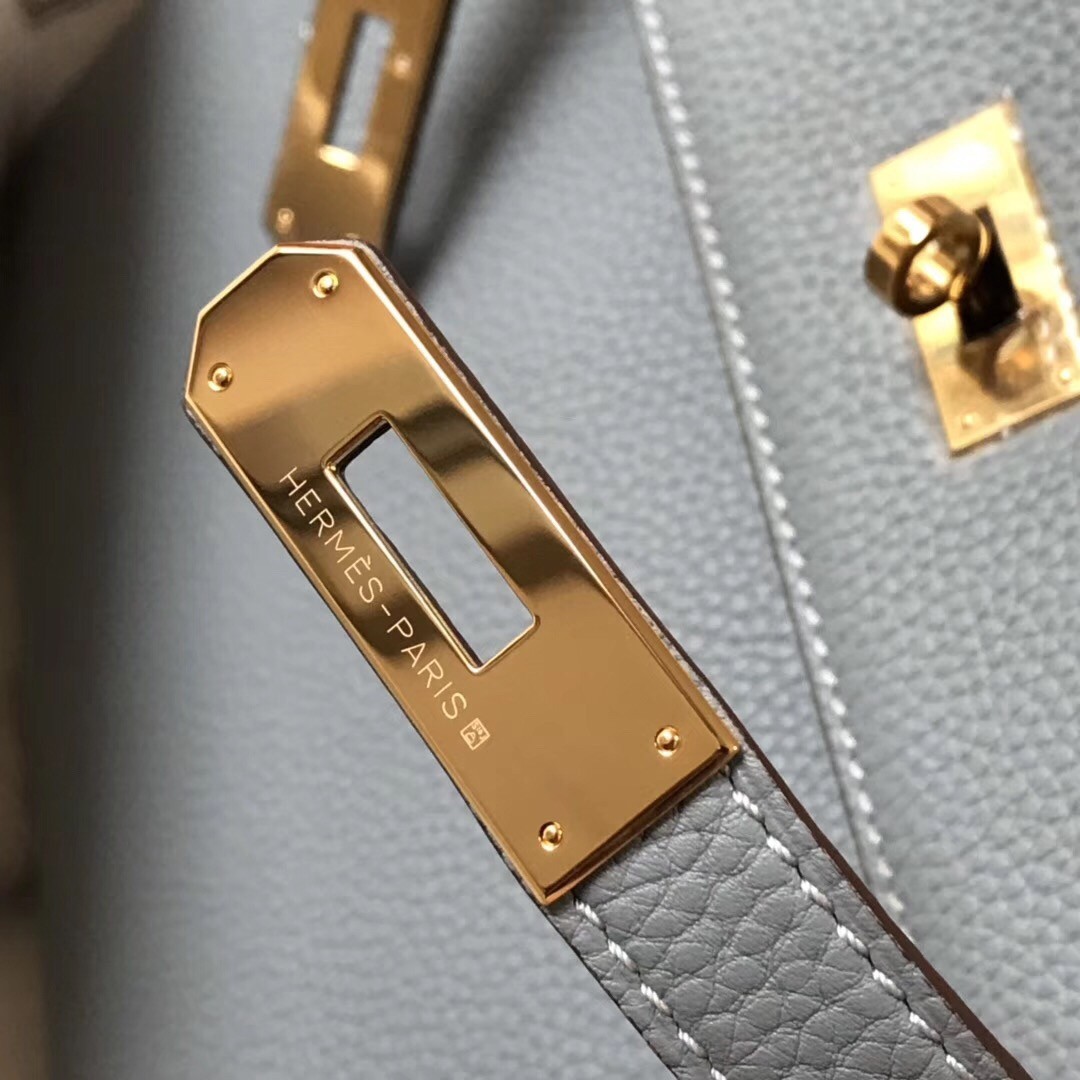 H**mes kelly 28cm retourne bag in blue lin clemence leather