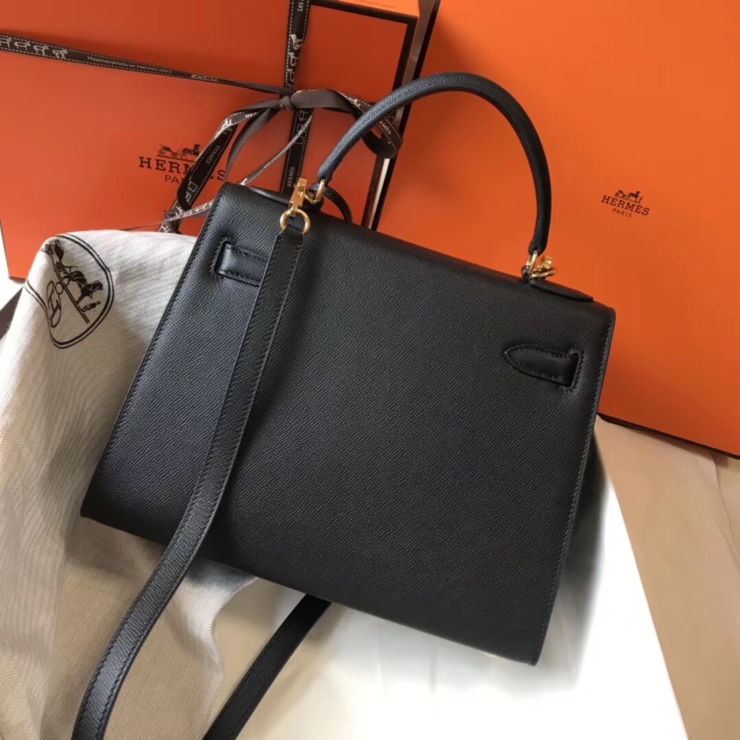 H**mes kelly 28cm sellier bag in black epsom leather