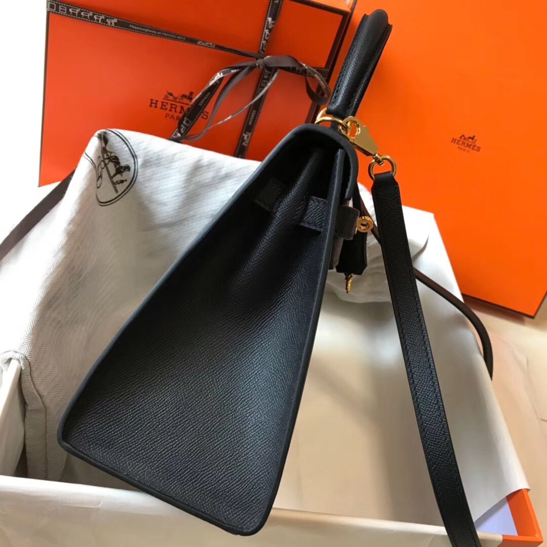 H**mes kelly 28cm sellier bag in black epsom leather
