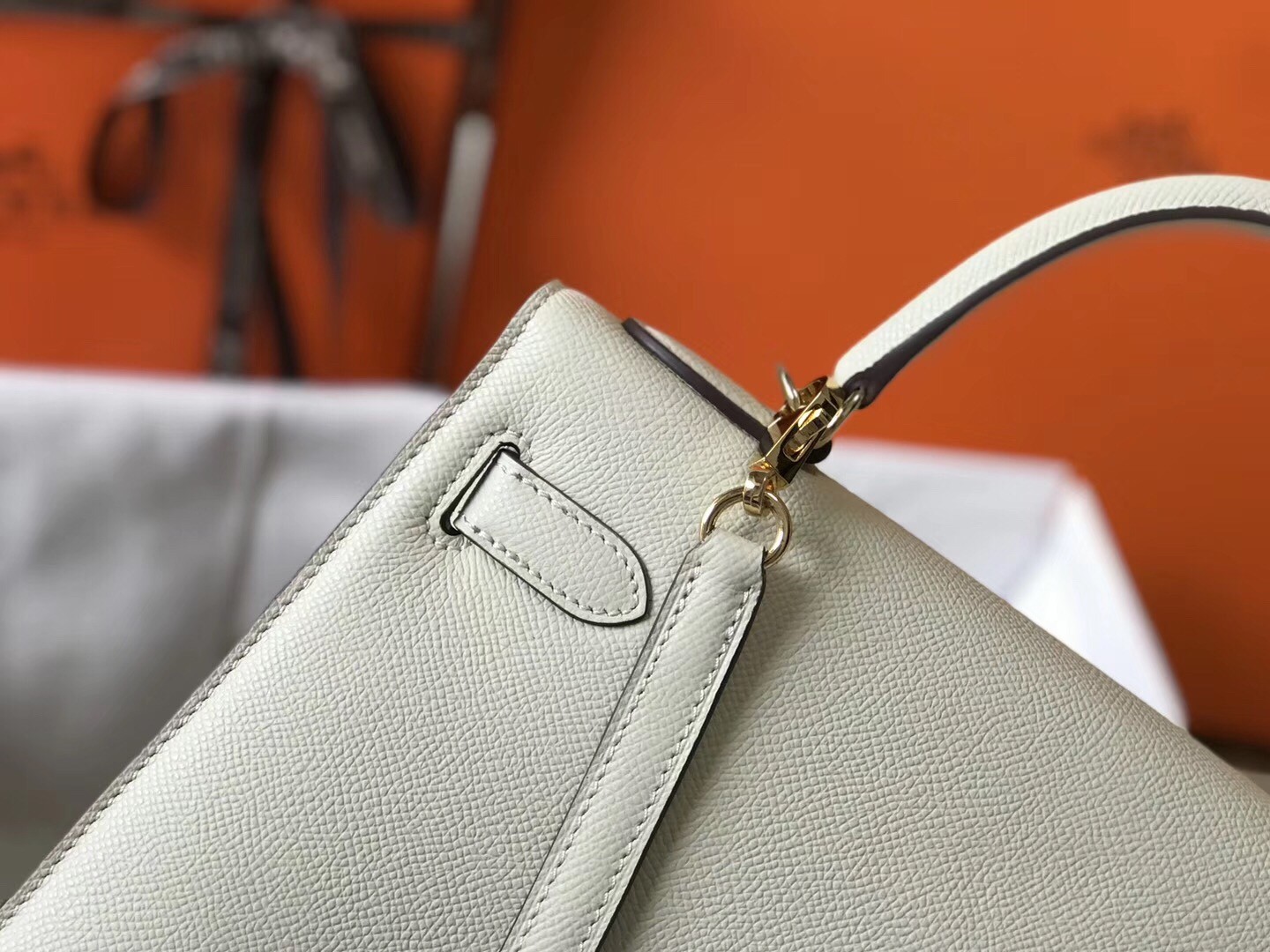 H**mes kelly 28cm sellier bag in white epsom leather