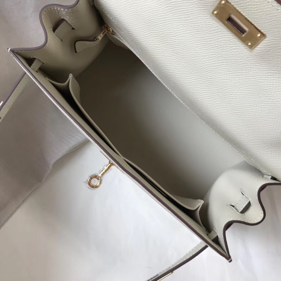 H**mes kelly 28cm sellier bag in white epsom leather