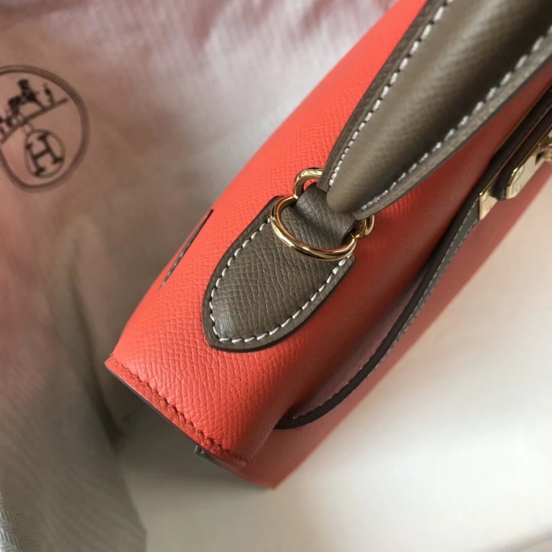 H**mes bi-color kelly 32cm epsom bag piment/taupe ghw
