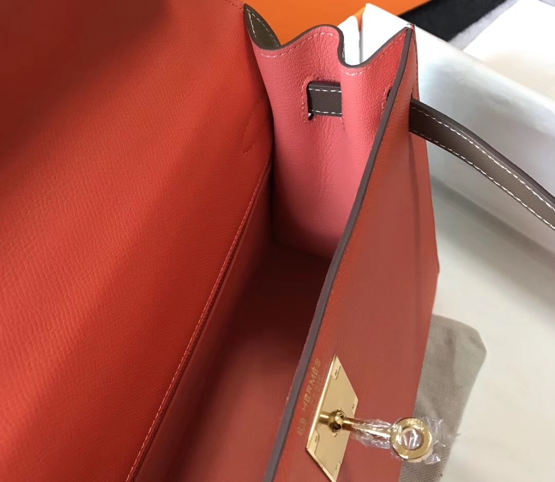 H**mes bi-color kelly 32cm epsom bag piment/taupe ghw