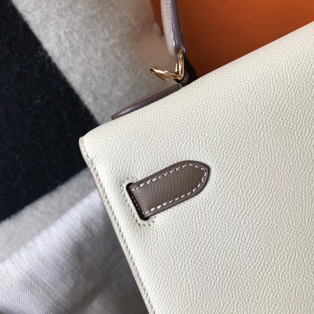 H**mes bi-color kelly 32cm epsom bag white/taupe ghw