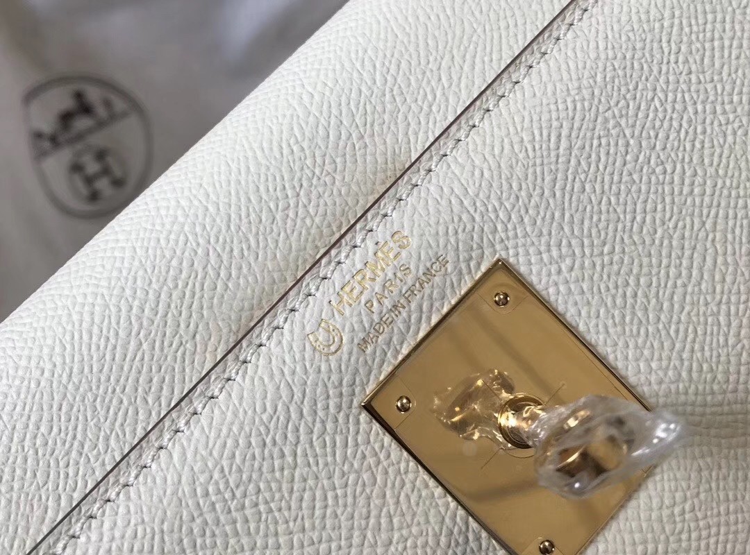 H**mes bi-color kelly 32cm epsom bag white/taupe ghw