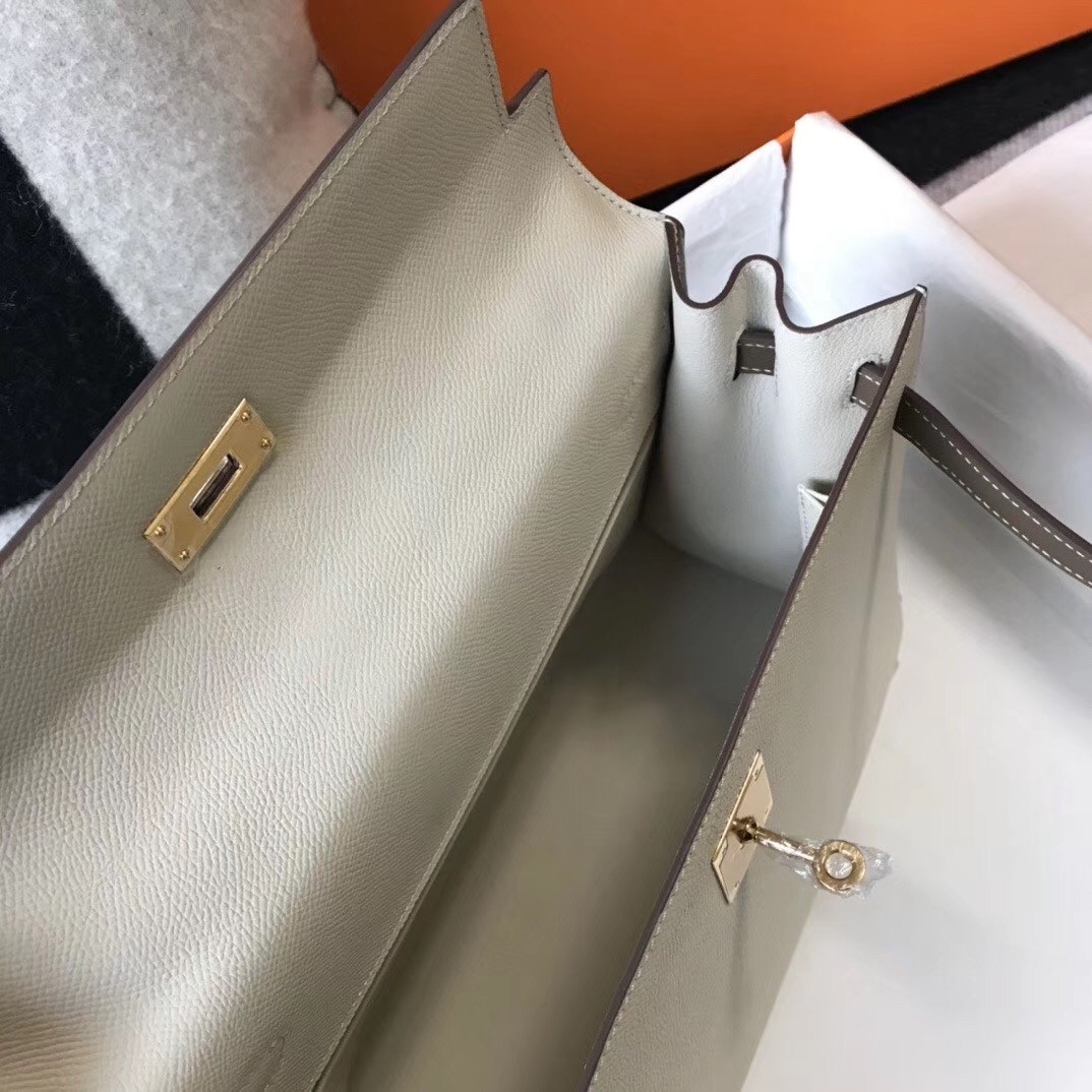 H**mes bi-color kelly 32cm epsom bag white/taupe ghw