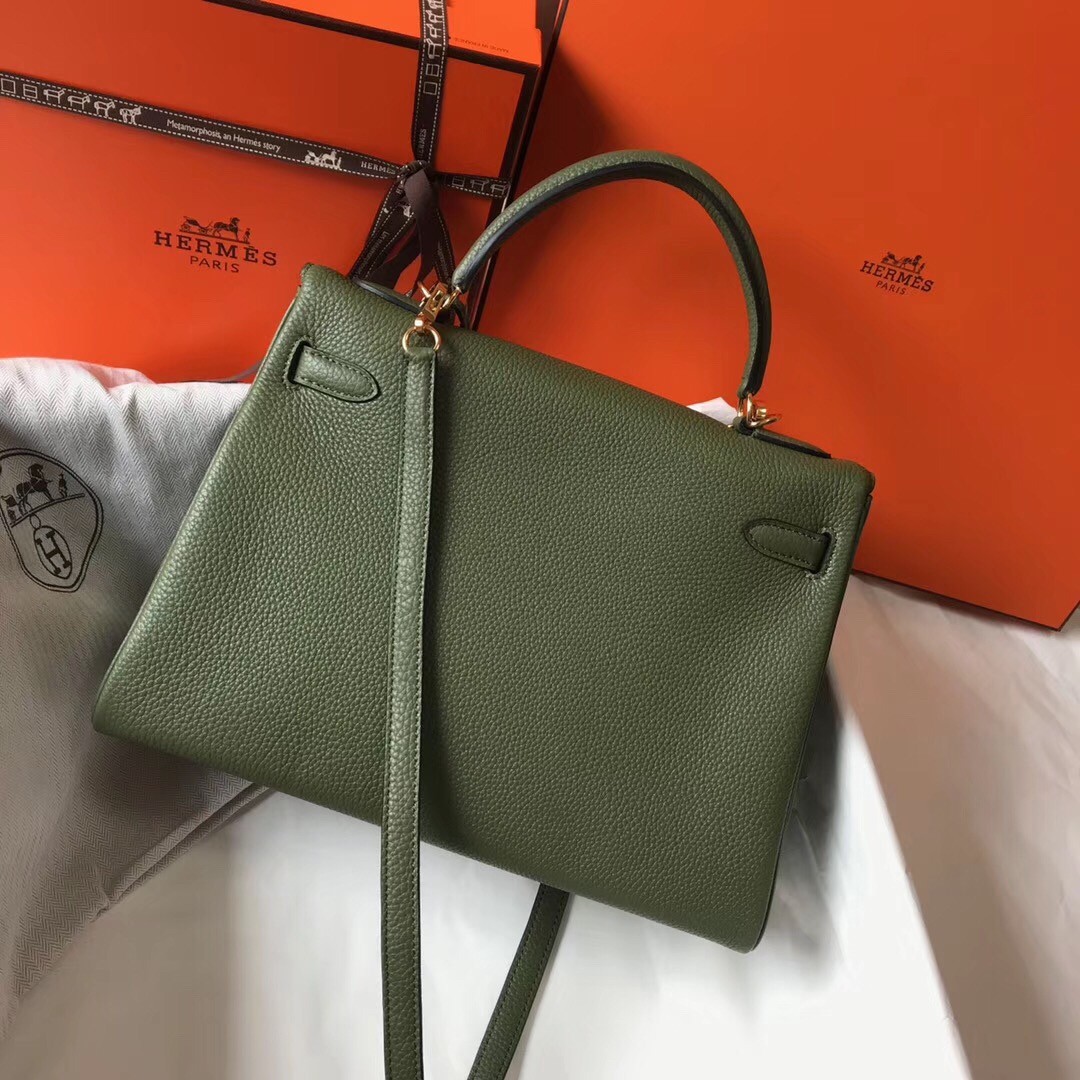 H**mes kelly 32cm retourne bag in canopee clemence leather