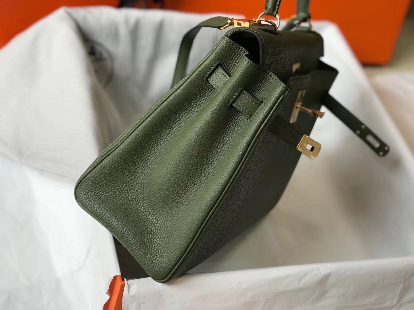 H**mes kelly 32cm retourne bag in canopee clemence leather