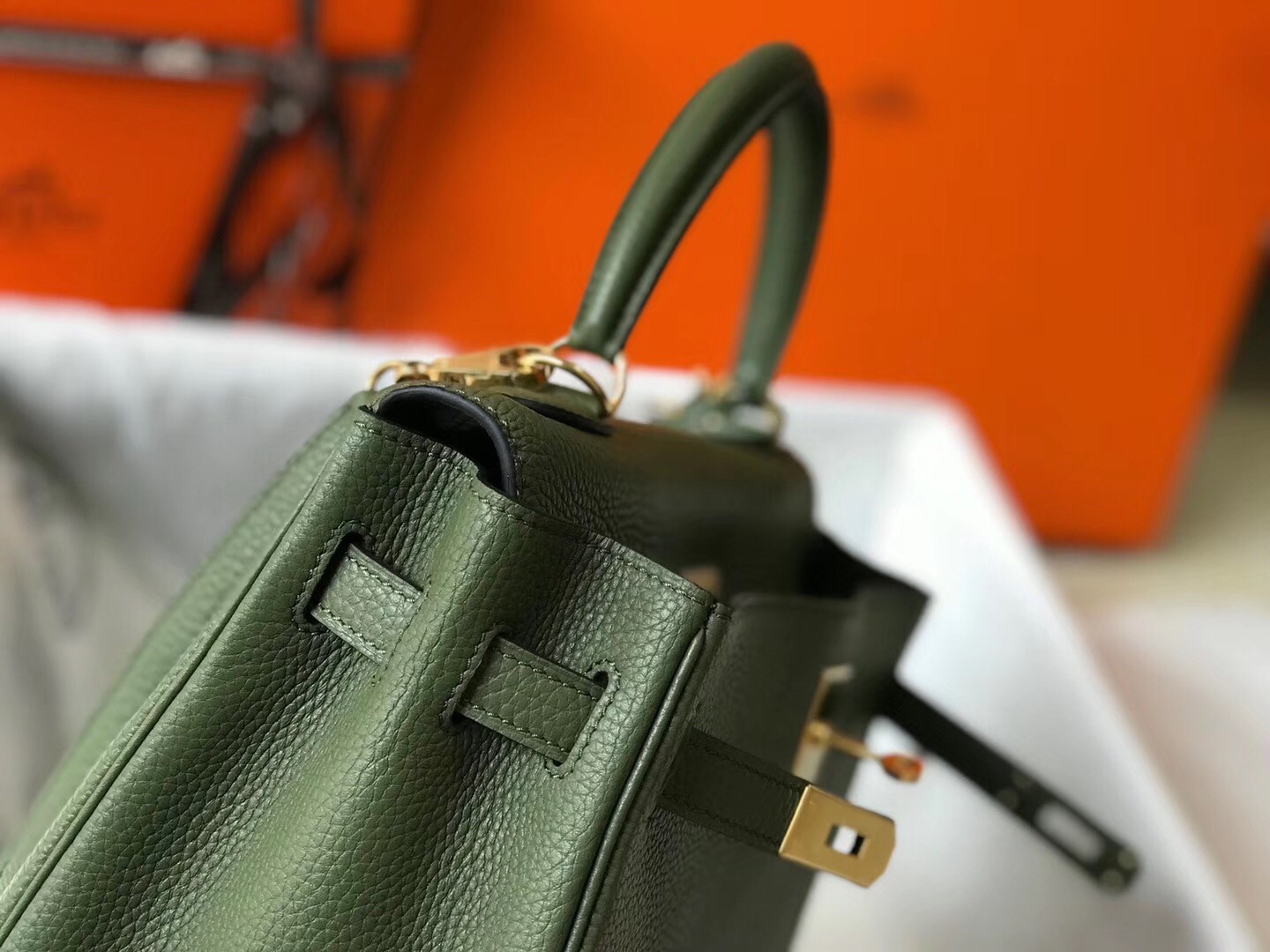 H**mes kelly 32cm retourne bag in canopee clemence leather