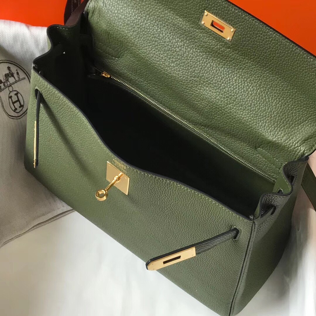 H**mes kelly 32cm retourne bag in canopee clemence leather