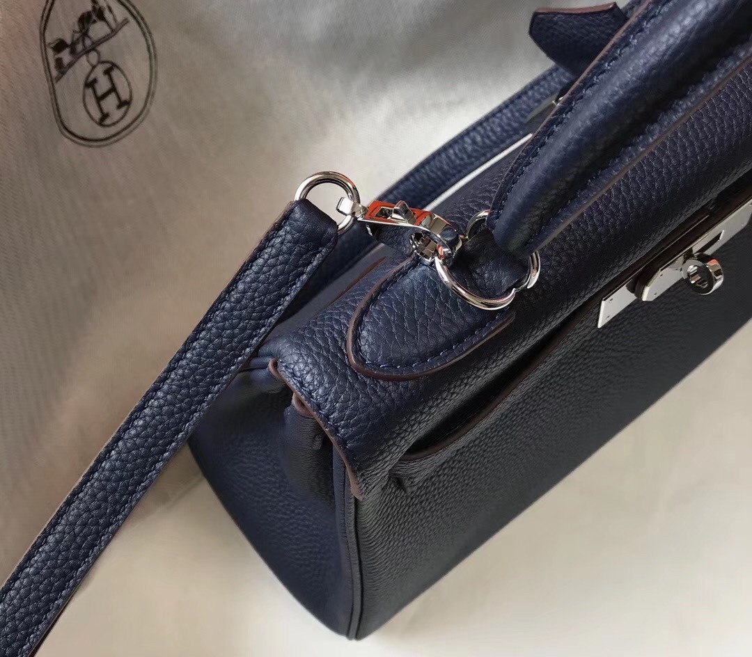 H**mes kelly 32cm retourne bag in navy blue clemence leather