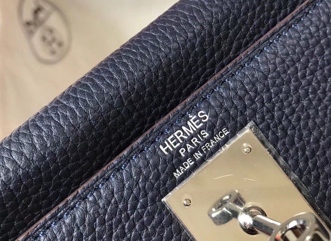 H**mes kelly 32cm retourne bag in navy blue clemence leather
