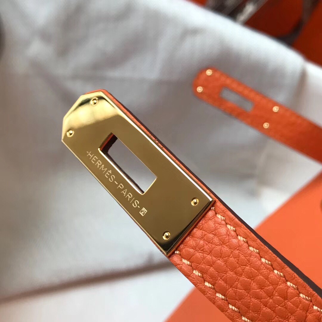 H**mes kelly 32cm retourne bag in orange clemence leather