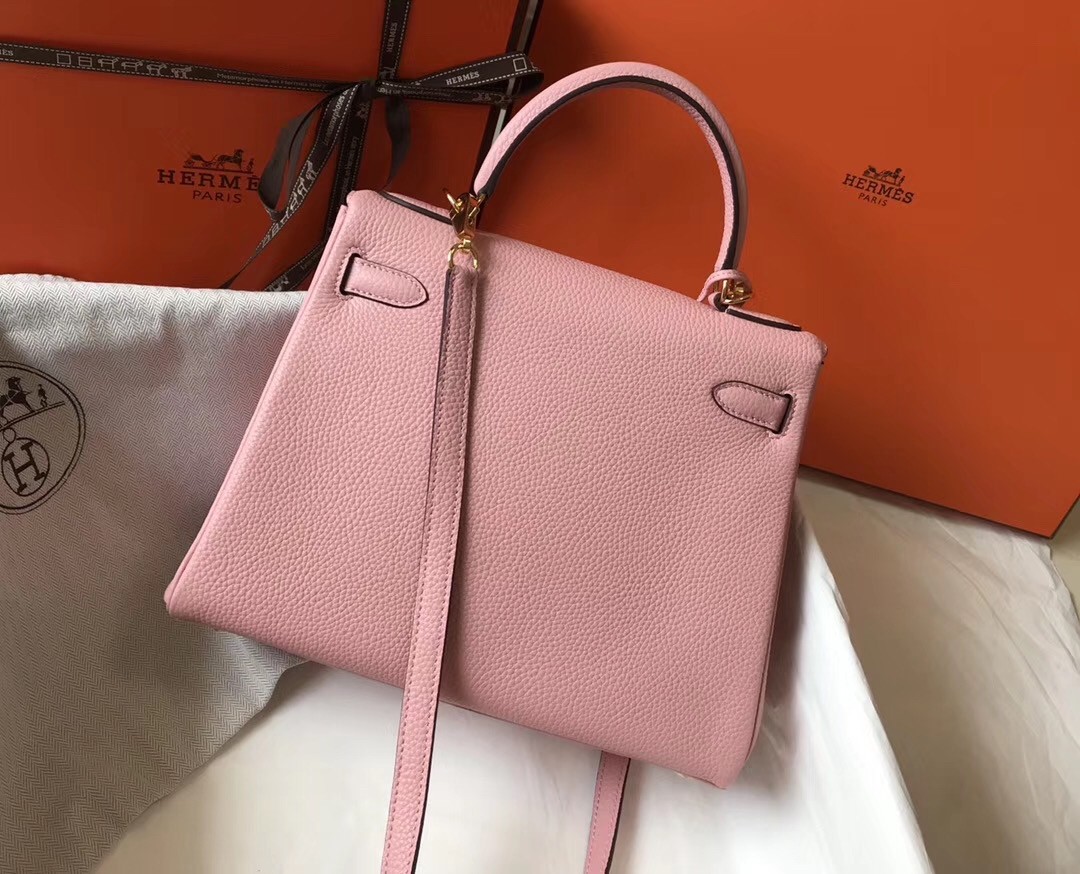 H**mes kelly 32cm retourne bag in pink clemence leather