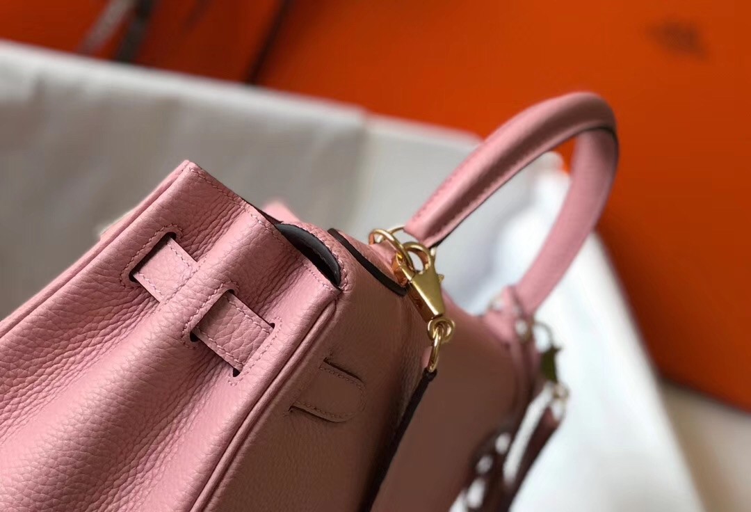 H**mes kelly 32cm retourne bag in pink clemence leather