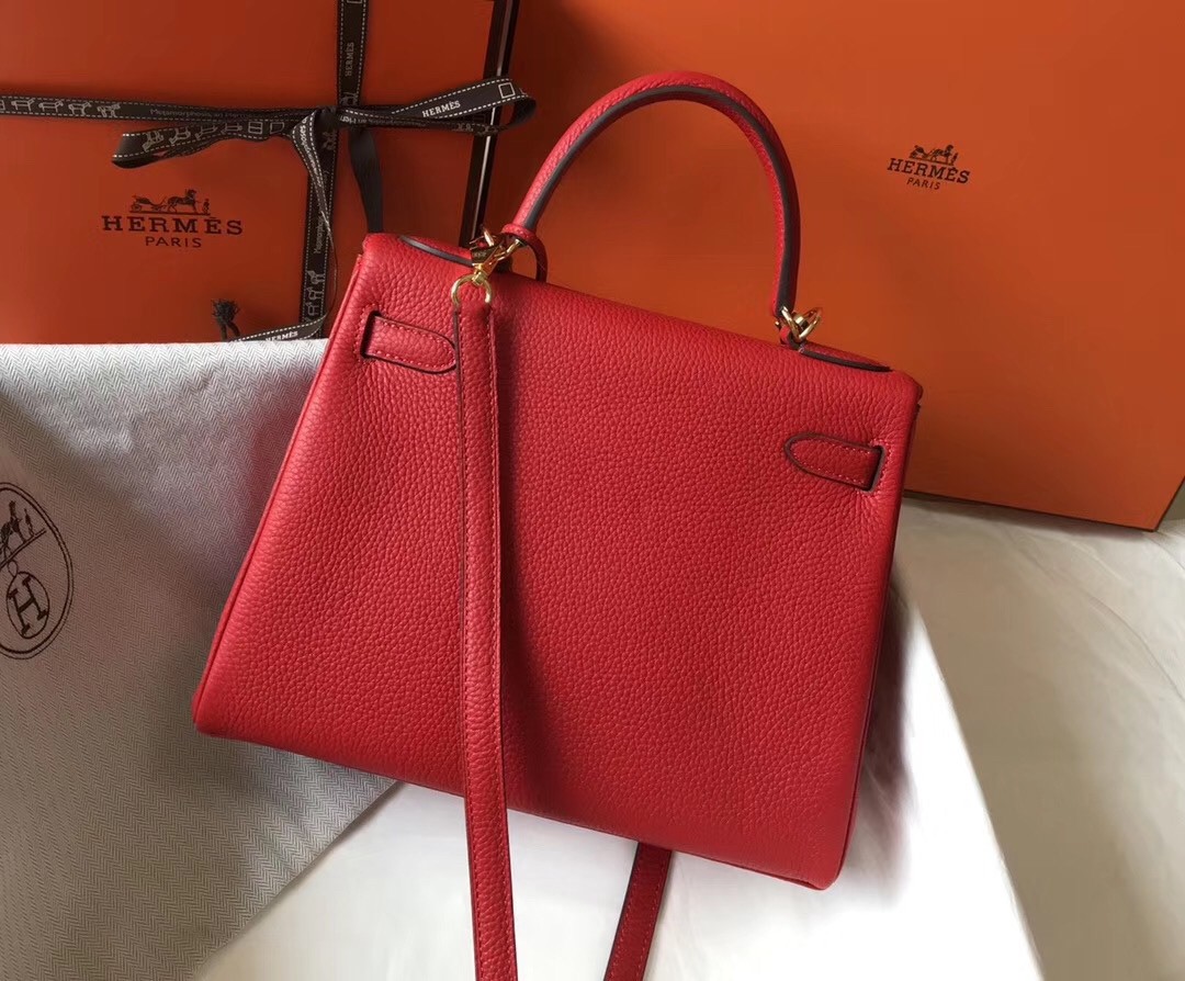 H**mes kelly 32cm retourne bag in red clemence leather