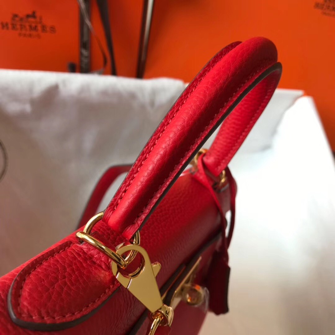 H**mes kelly 32cm retourne bag in red clemence leather