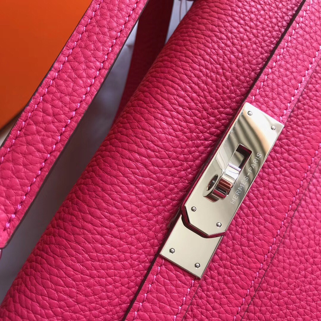H**mes kelly 32cm retourne bag in rose red clemence leather