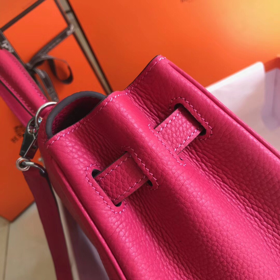 H**mes kelly 32cm retourne bag in rose red clemence leather