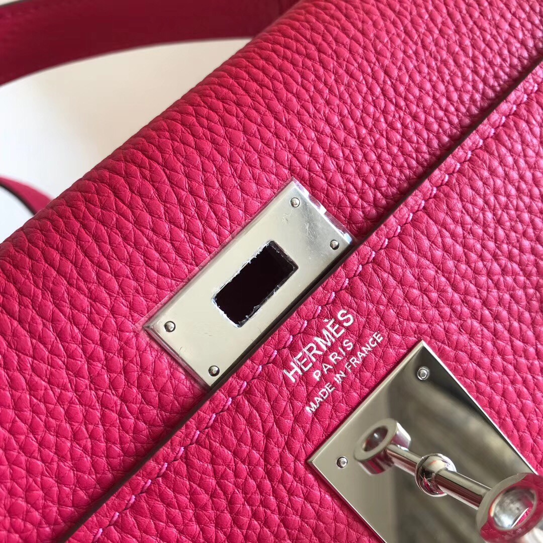 H**mes kelly 32cm retourne bag in rose red clemence leather