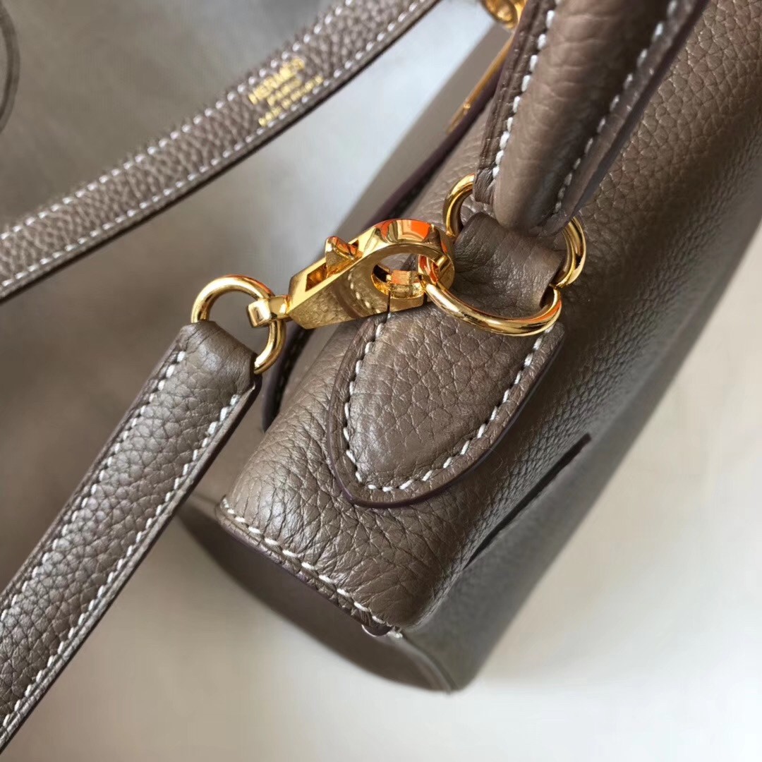 H**mes kelly 32cm retourne bag in taupe clemence leather