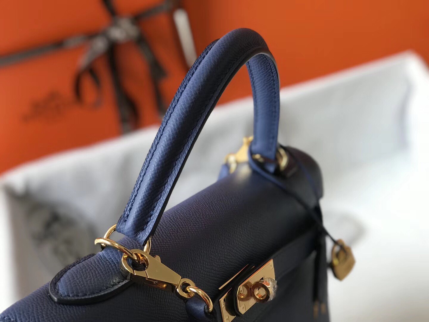 H**mes kelly 32cm sellier bag in blue agate epsom leather