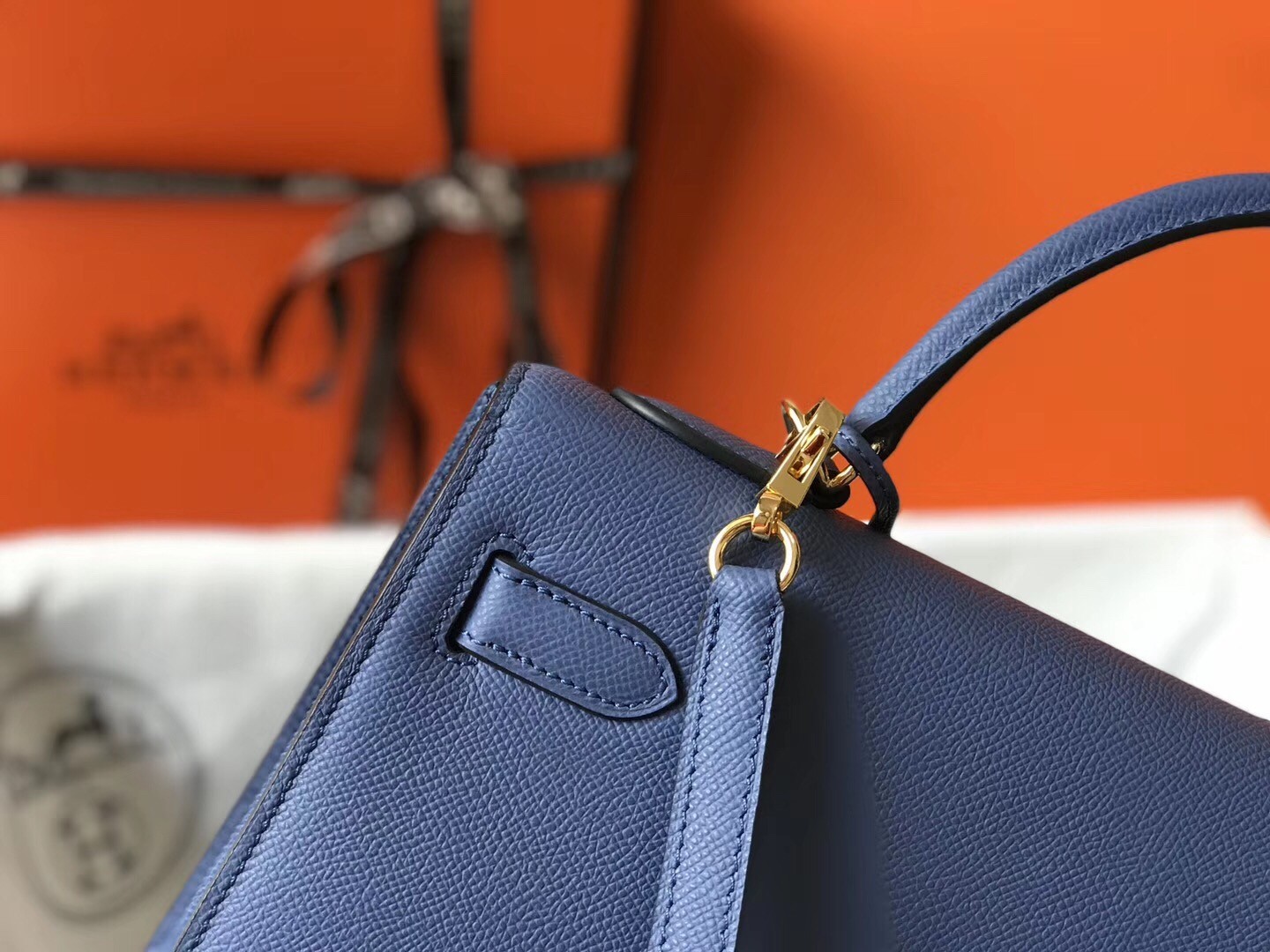 H**mes kelly 32cm sellier bag in blue agate epsom leather