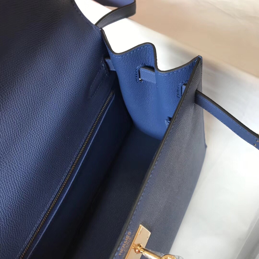 H**mes kelly 32cm sellier bag in blue agate epsom leather