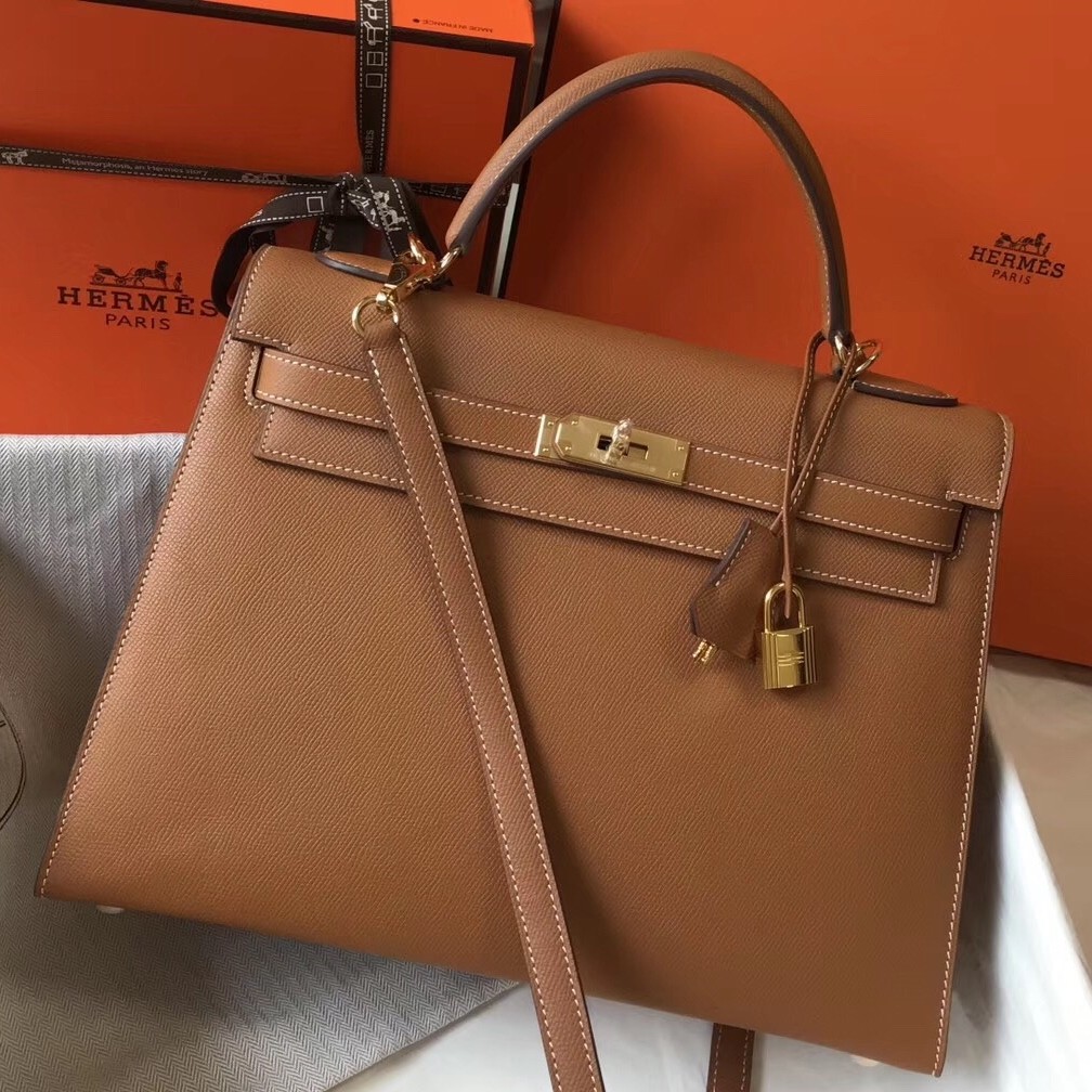 H**mes kelly 32cm sellier bag in gold epsom leather