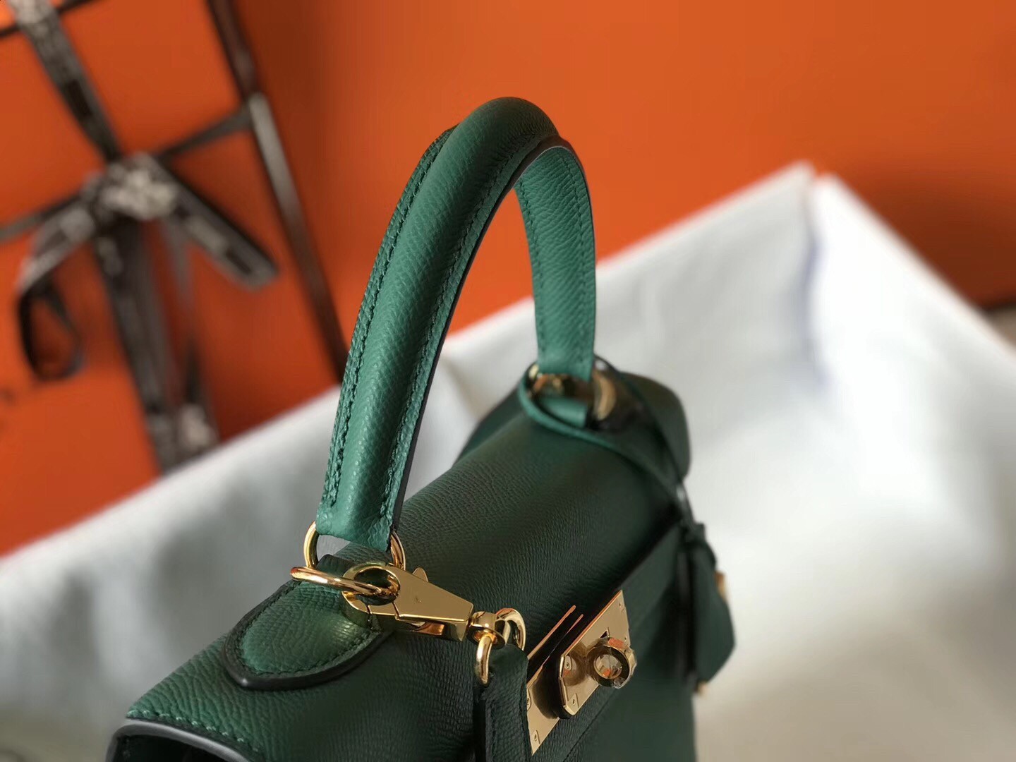 H**mes kelly 32cm sellier bag in malachite epsom leather
