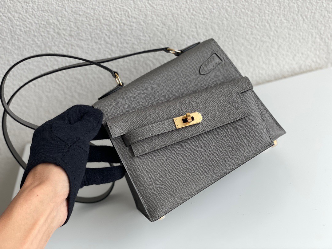 H**mes kelly en desordre 20 handmade bag in etain epsom calfskin