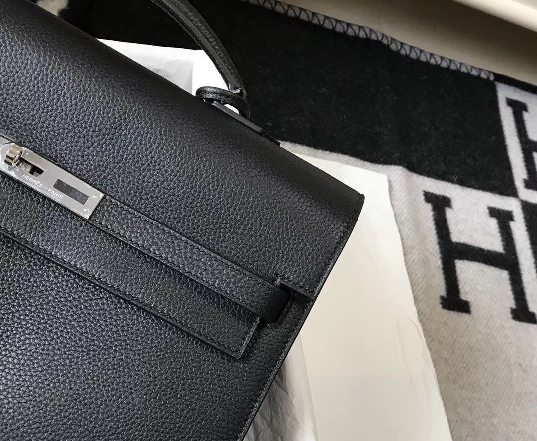 H**mes kelly depeche 34 briefcase in black calfskin