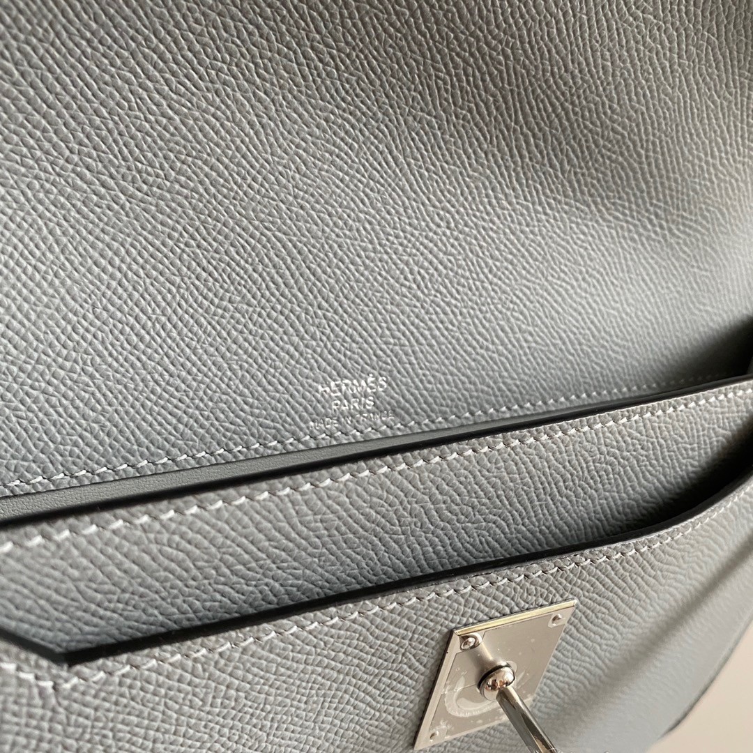 H**mes kelly depeches 25 pouch in blue lin epsom calfskin