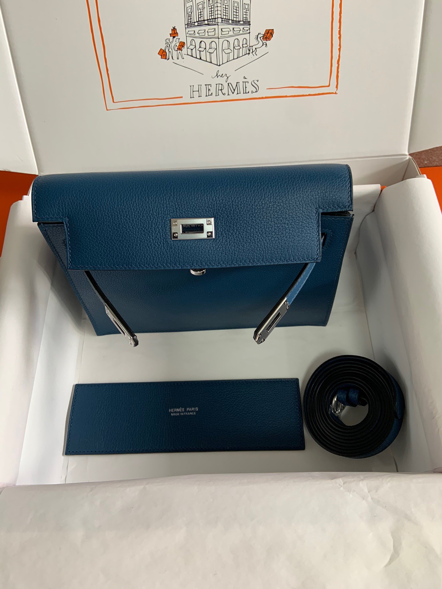 H**mes kelly danse ii handmade bag in deep blue evercolor calfskin