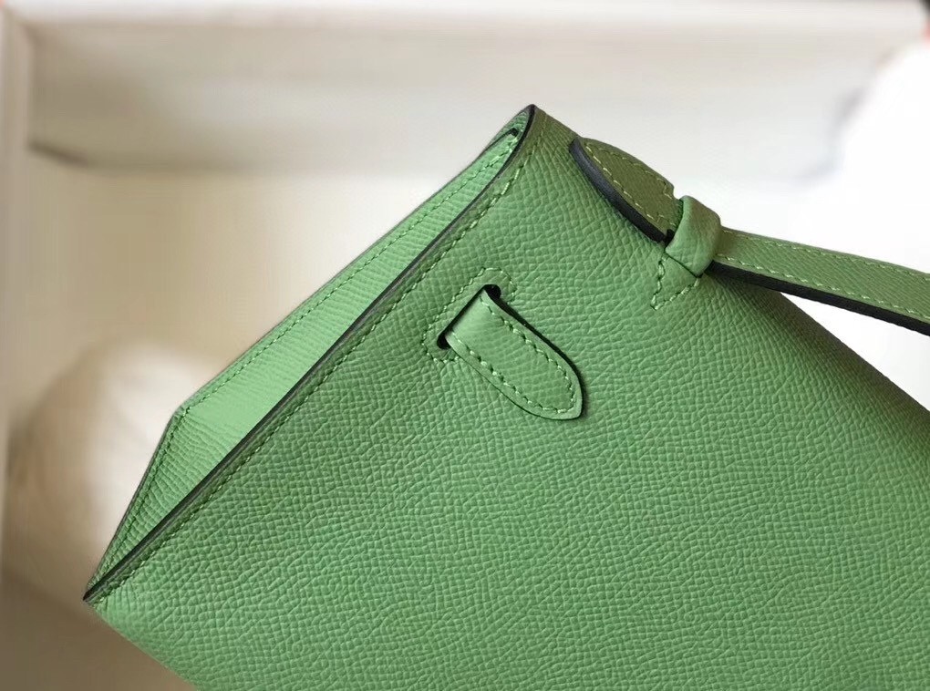 H**mes kelly pochette bag in vert criquet epsom leather