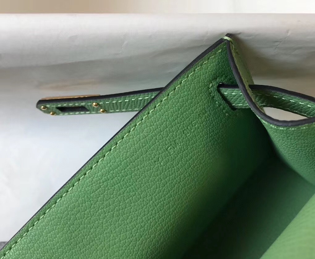 H**mes kelly pochette bag in vert criquet epsom leather