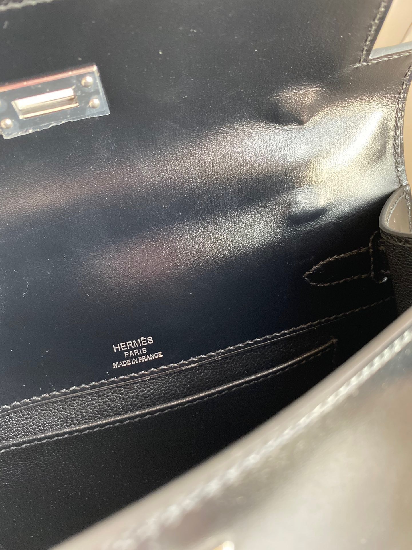 H**mes kelly pochette handmade bag in black box calfskin