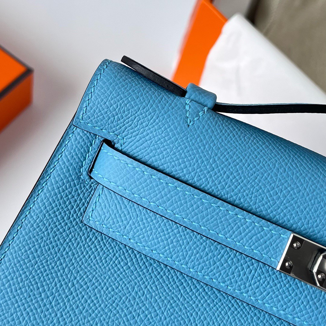 H**mes kelly pochette handmade bag in blue du nord epsom calfskin