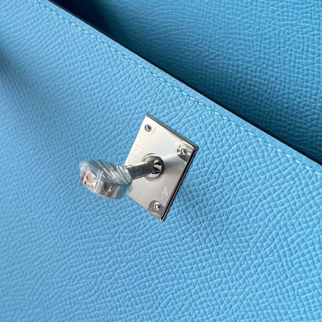 H**mes kelly pochette handmade bag in blue du nord epsom calfskin