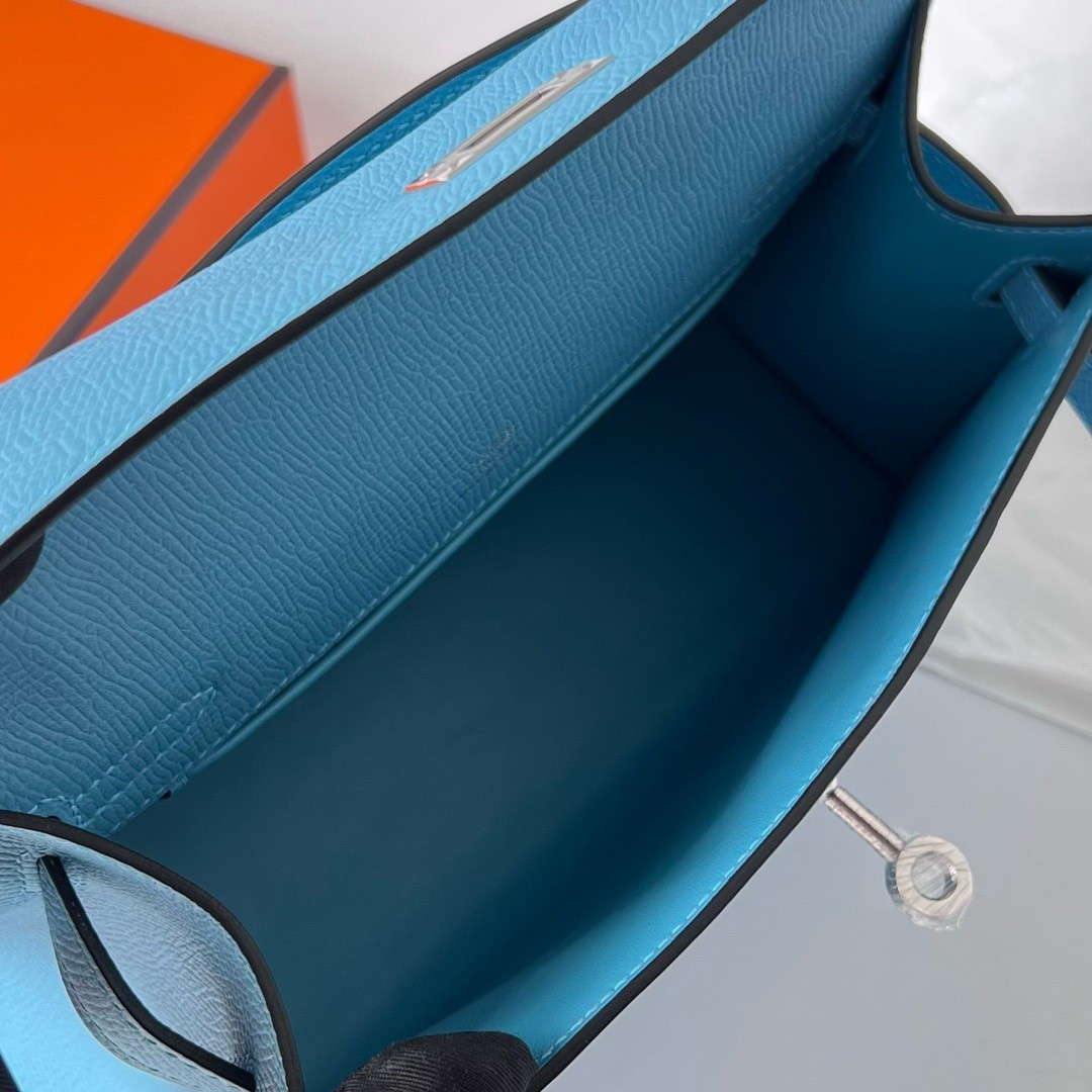 H**mes kelly pochette handmade bag in blue du nord epsom calfskin