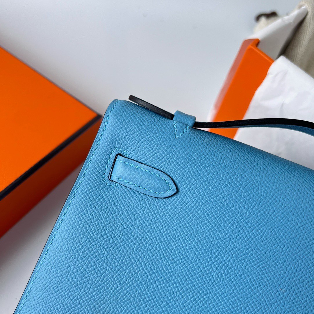 H**mes kelly pochette handmade bag in blue du nord epsom calfskin