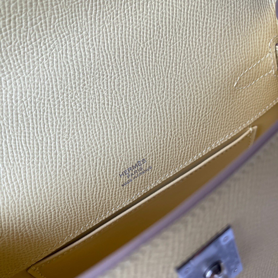 H**mes kelly pochette handmade bag in jaune poussin epsom calfskin
