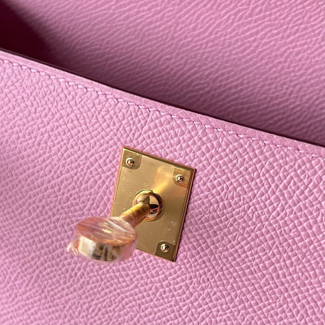 H**mes kelly pochette handmade bag in mauve sylvestre epsom calfskin
